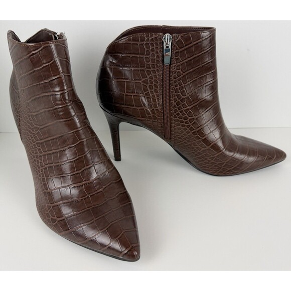 Nine West Shoes - Nine West Finny Crocodile Embossed Pointy Toe Booties, Brown, 10 M